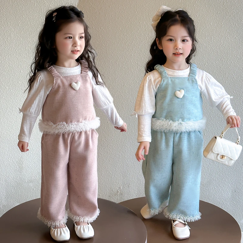 女童甜美网纱套装洋气儿童春秋季新款女宝宝马甲三件套小女孩时髦