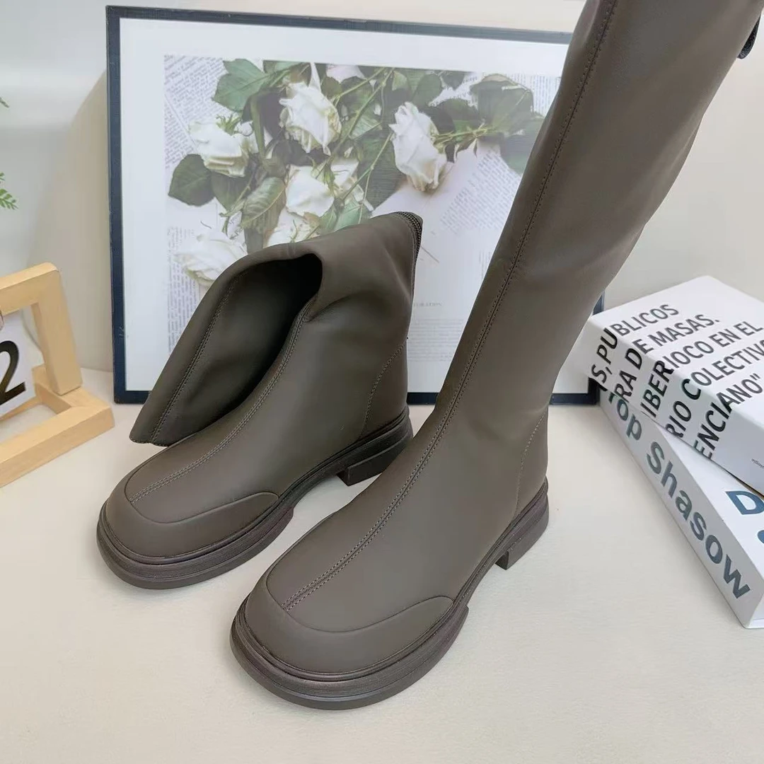 W08-628时尚骑士靴女靴新款厚底防滑耐磨长筒靴高筒靴薄绒