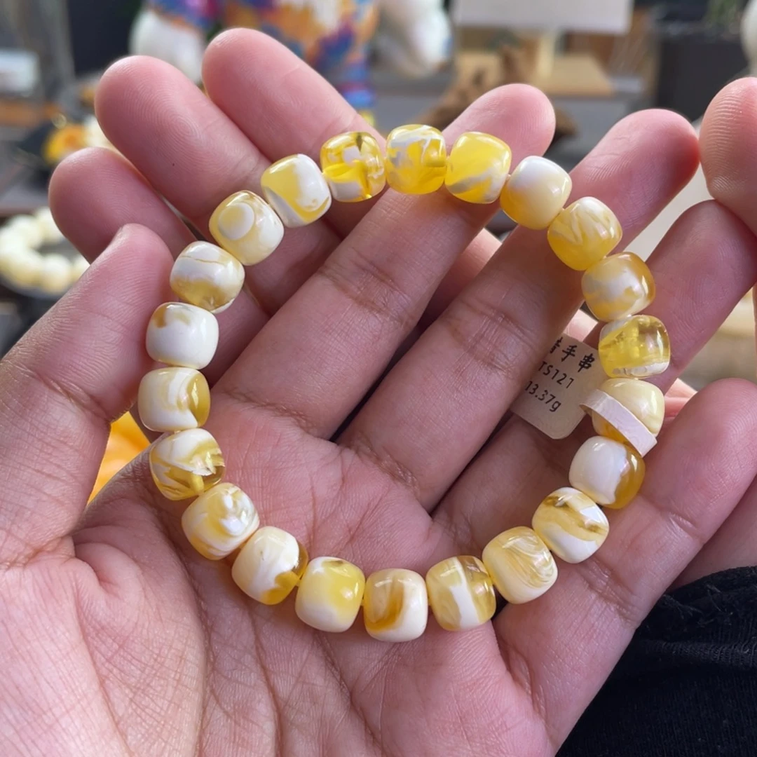 琥珀未镶嵌手链俄料金瓷白金透溶洞妖花老型单圈TS121