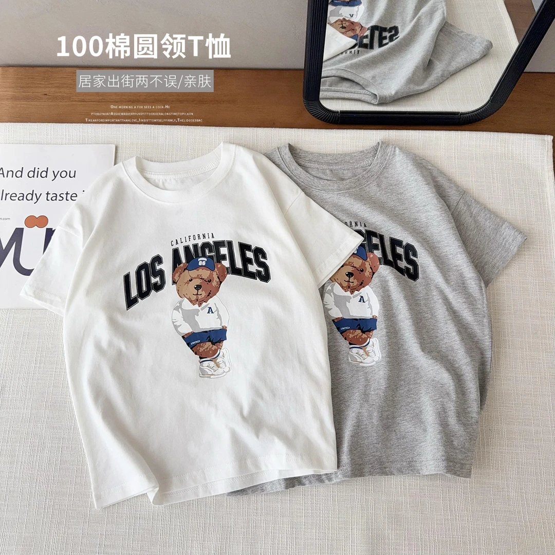 儿童夏款卡通印花短袖中大童宽松舒适筌棉半袖薄软T恤潮童25274