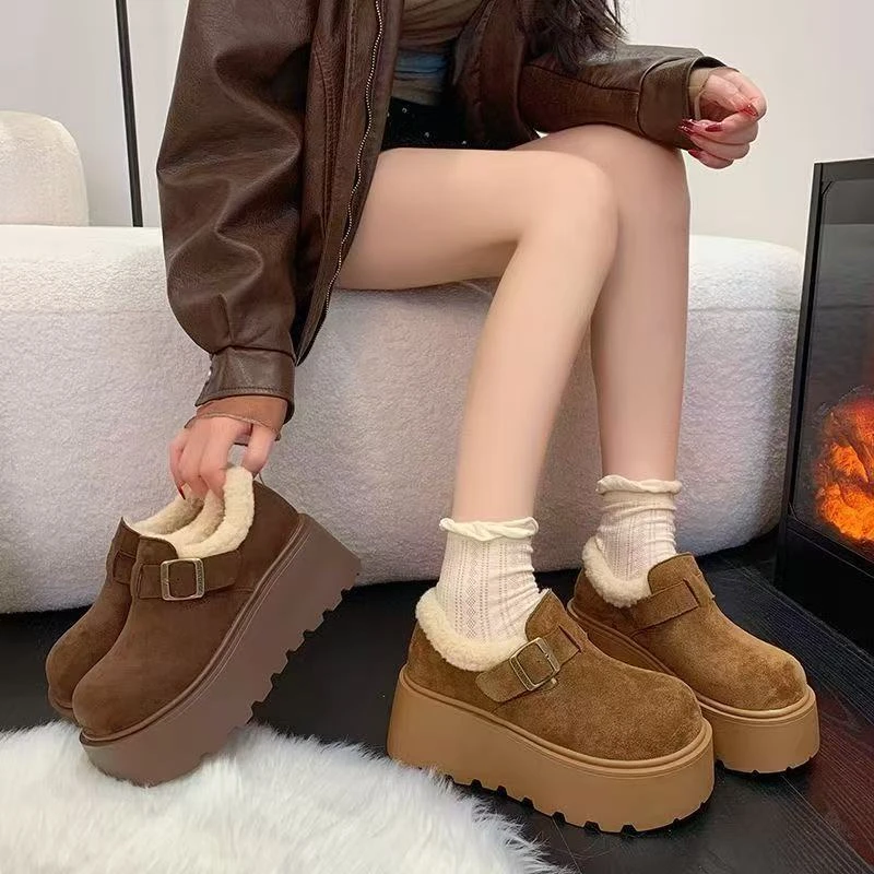 厚底增高勃肯鞋女鞋子加绒加厚雪地靴2025冬季爆款乐福鞋棉鞋