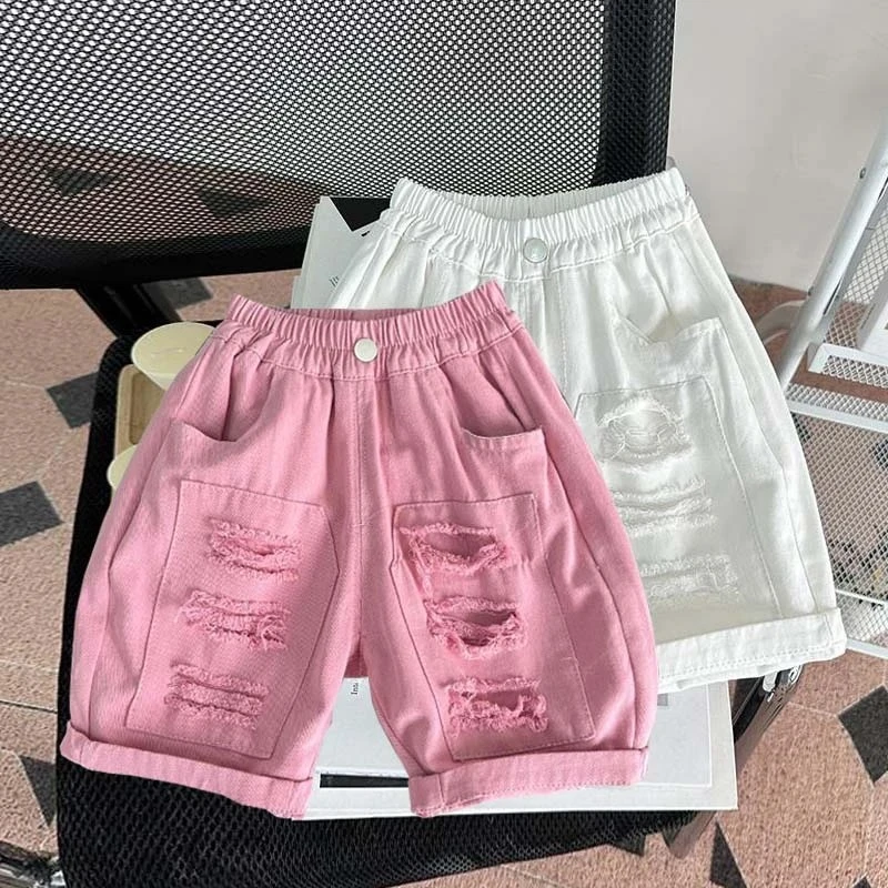 儿童夏季薄款短裤男女童夏天五分裤宝宝纯棉破洞休闲裤韩版童装