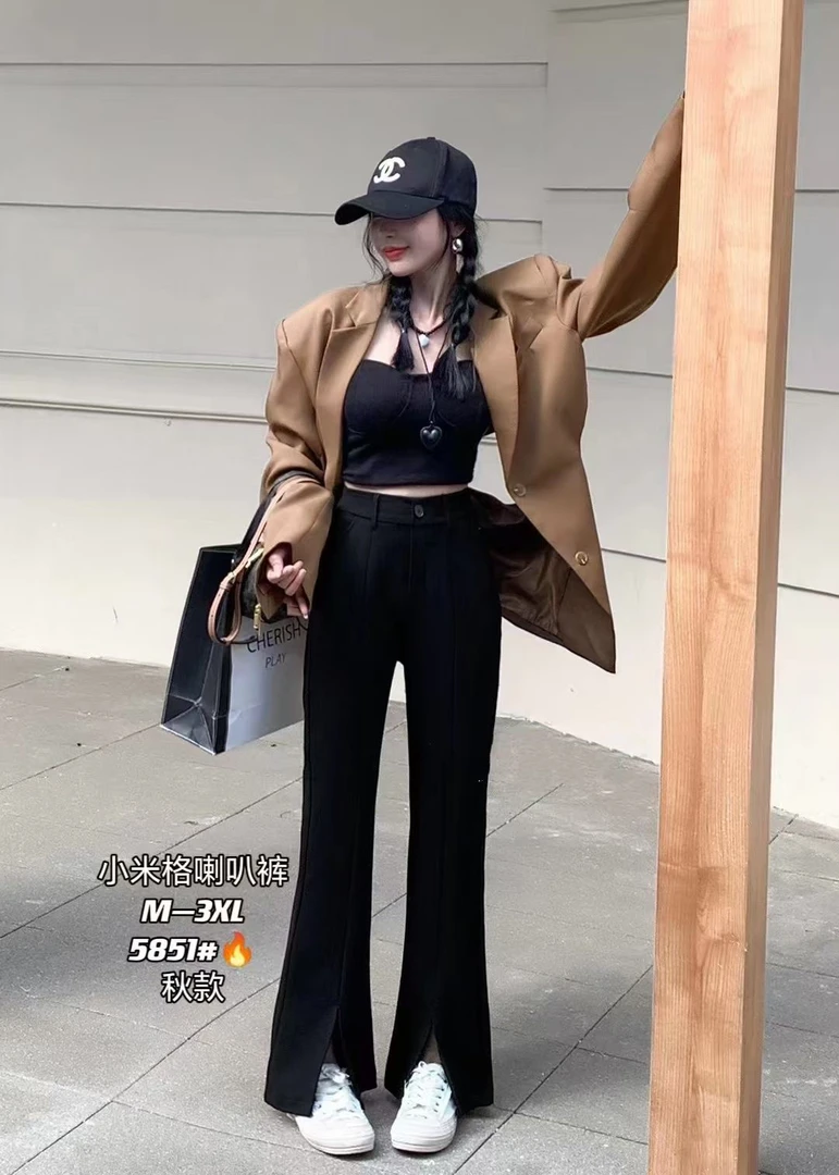珍姐家针织小米格喇叭裤5851货号