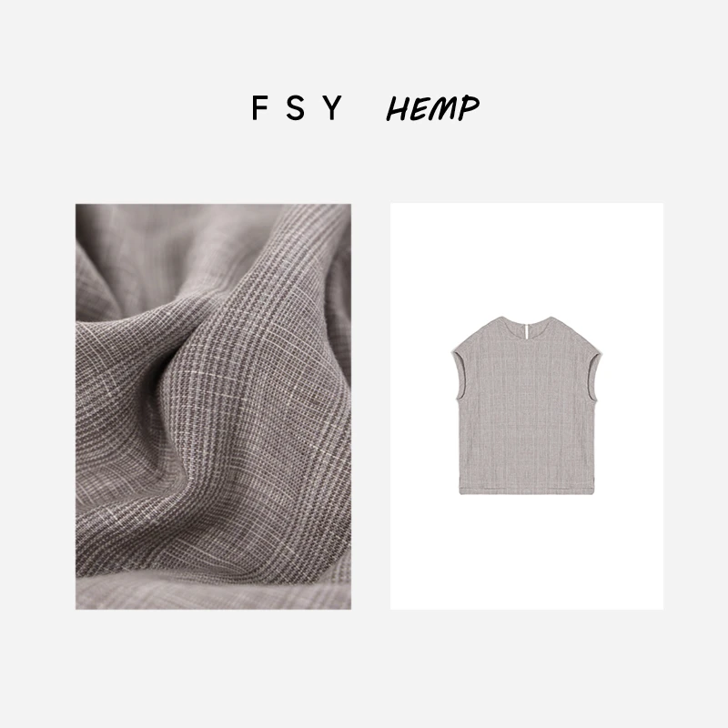 北爱尔兰色织亚麻格纹衬衫无袖清凉衬衣舒适薄款休闲2025195