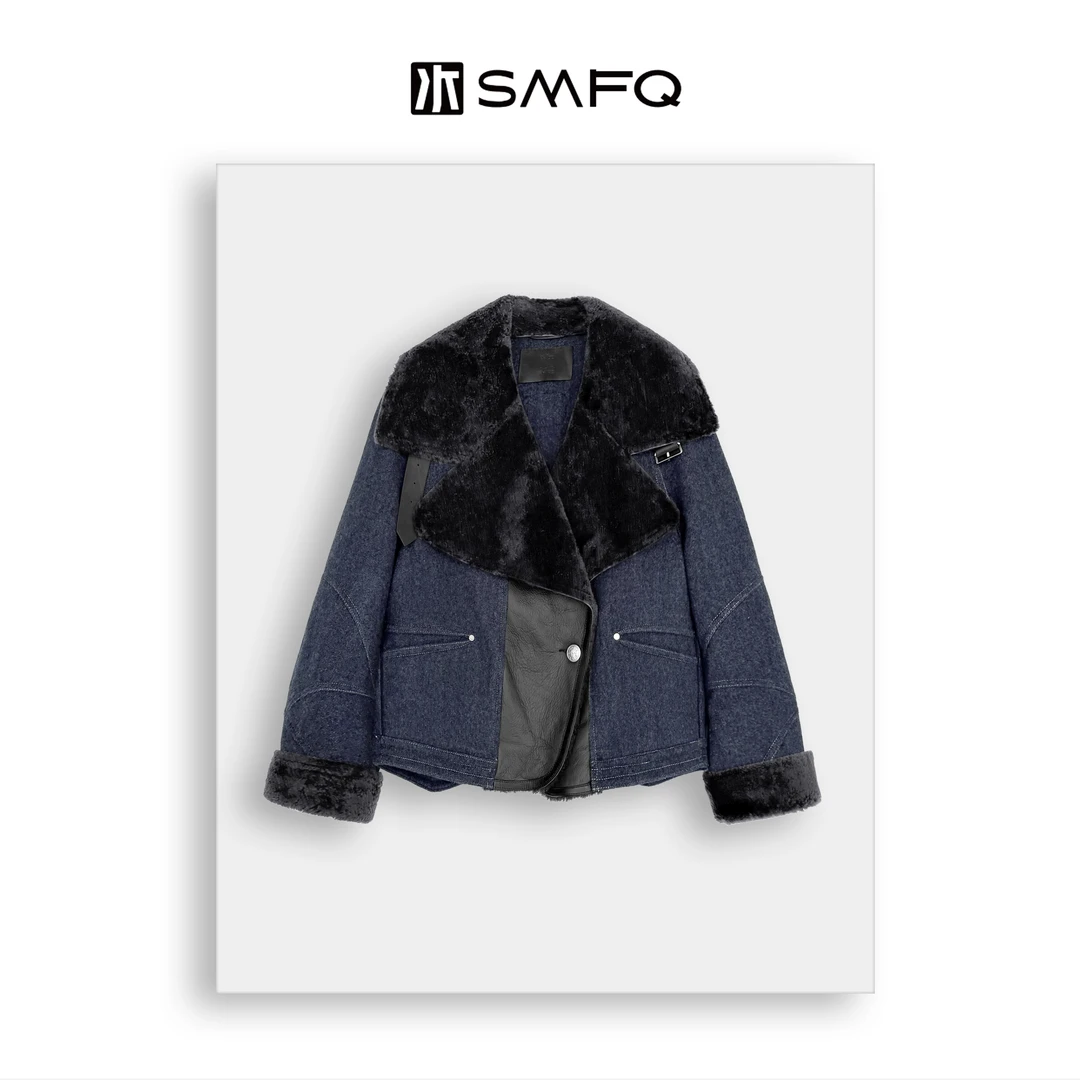 水木夫妻 “雪域”进口高定羊皮毛一体 拼接斜纹机理感秋冬高奢外套