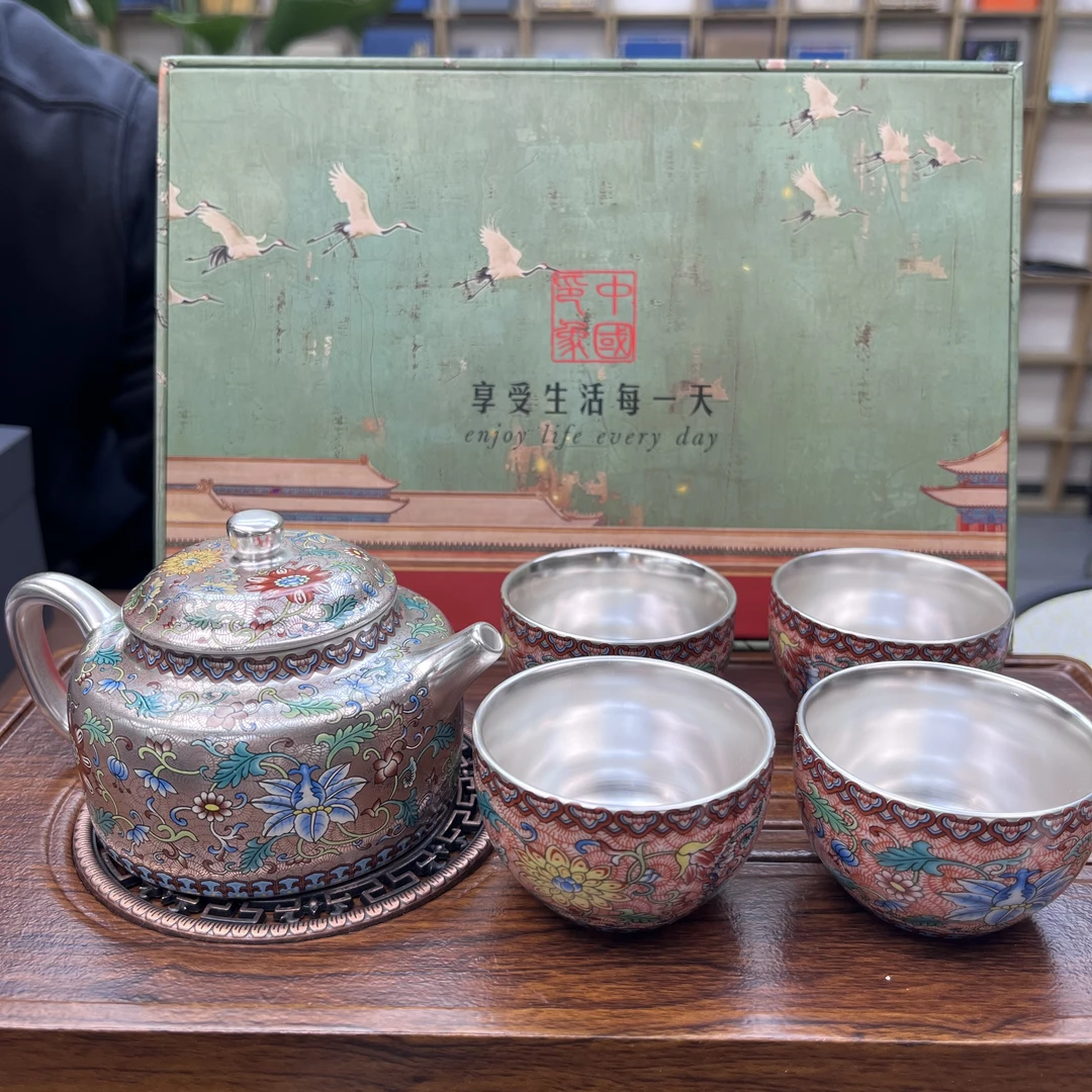 324-皇杰珐琅彩银壶四杯+四杯礼盒（91）