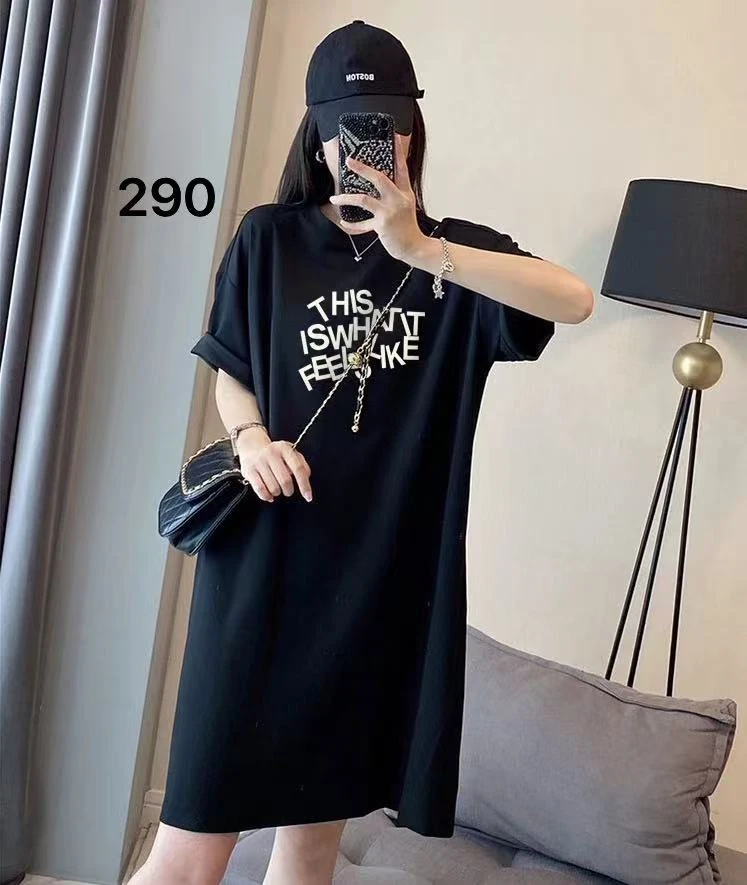 290纯色连衣裙夏装中长款休闲夏季黑色女装百搭宽松型时尚