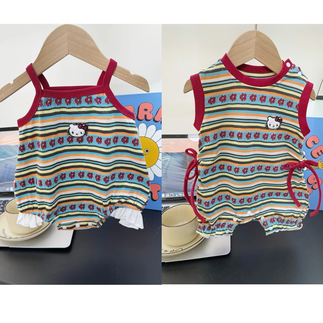 哈衣婴儿条纹刺绣绣花可爱婴儿宝宝连体衣夏天棉舒适