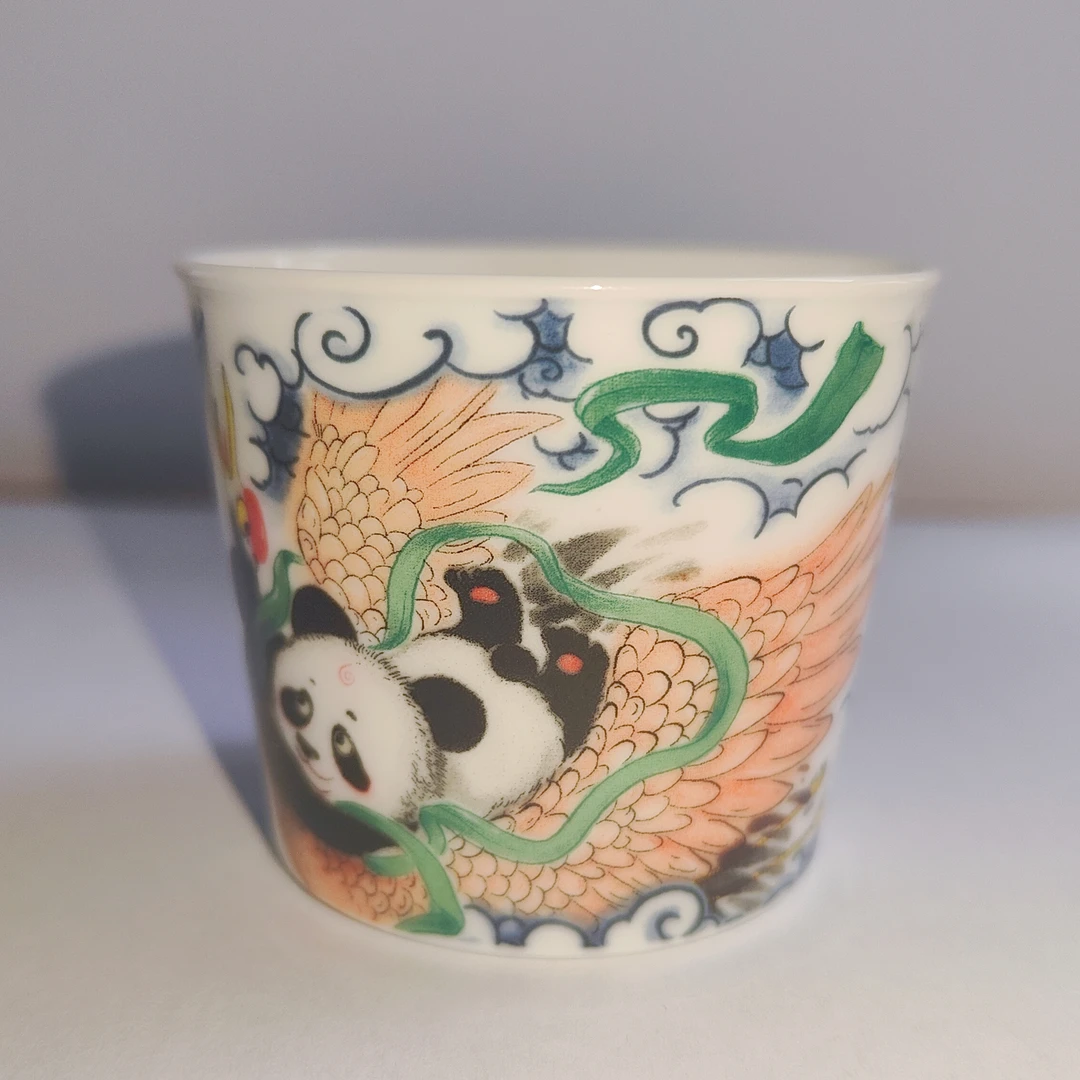 当代 景德镇昨明熊猫仙鹤冰桶杯