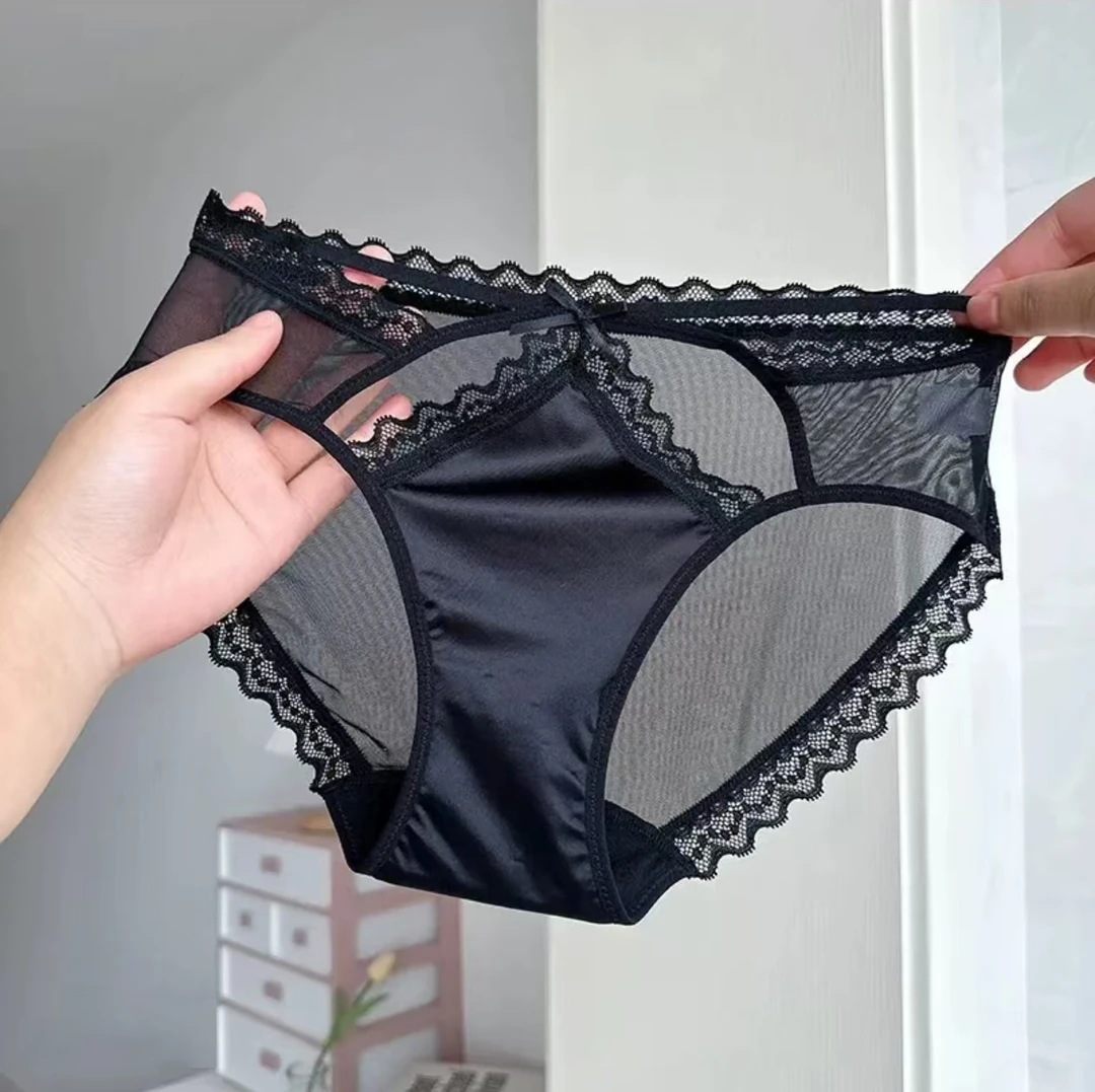 【轻奢优雅】法式华尔缎性感纯欲风蕾丝内裤女士无痕薄款中腰三角裤