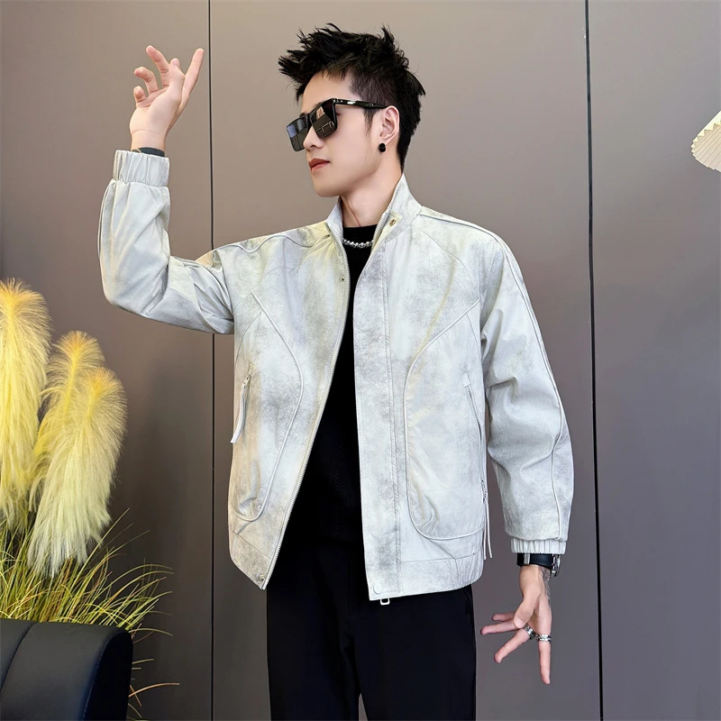 男士扎染外套立领夹克休闲痞帅黑色衣服2025新款春秋季潮牌男外穿