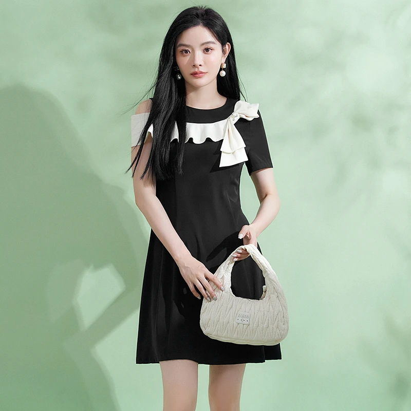 B101单边露肩设计中裙连衣裙专柜折扣女装2025夏52HH0A0101
