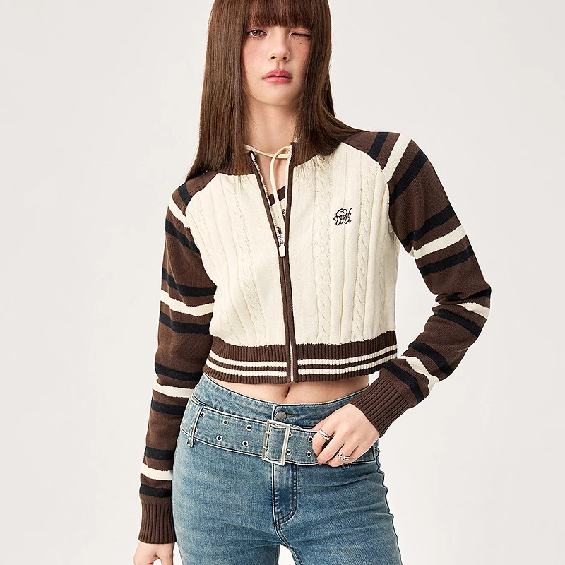 CHUU秋季女装条纹学院风穿搭复古气质韩系穿搭长袖针织衫