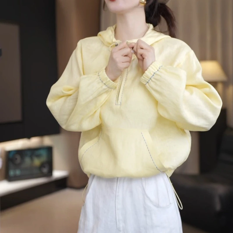 2025春夏新款慵懒老钱风连帽拉链开衫空调衫防晒衫LK2502525-1