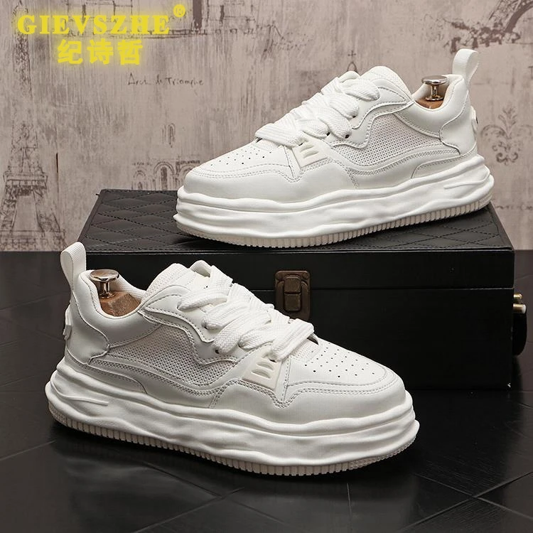 纪诗哲板鞋男款夏季透气网面小白鞋男士厚底增高休闲鞋轻奢男鞋