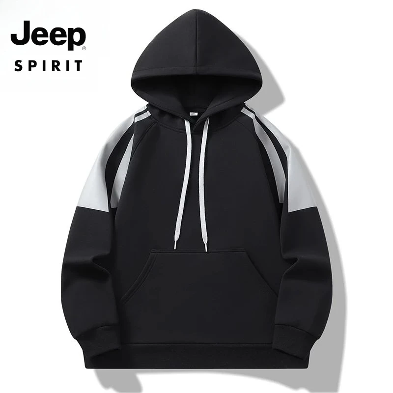 吉普JEEP SPIRIT秋季新款潮流连帽拼色抽绳男士时尚潮牌上衣