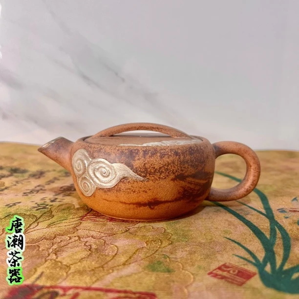 （拿.描银）祥云汉瓦壶 原矿老岩泥手工正宗中式功夫茶道家用手把壶