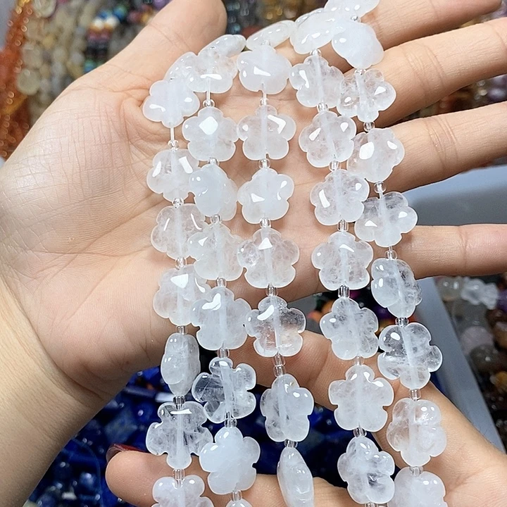 未镶嵌玛瑙/玉髓珠宝半成品天然白水晶五瓣花卡15mm