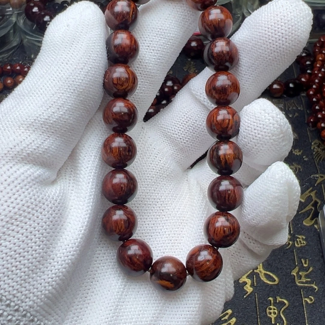 花梨木类手串/手链海南红降10黑金满油满纹单圈微瑕