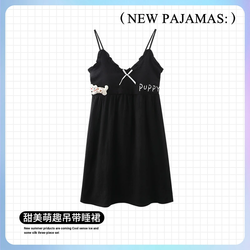 夏季吊带睡裙女纯欲卡通薄款带胸垫2025年新款夏天少女睡衣家居服