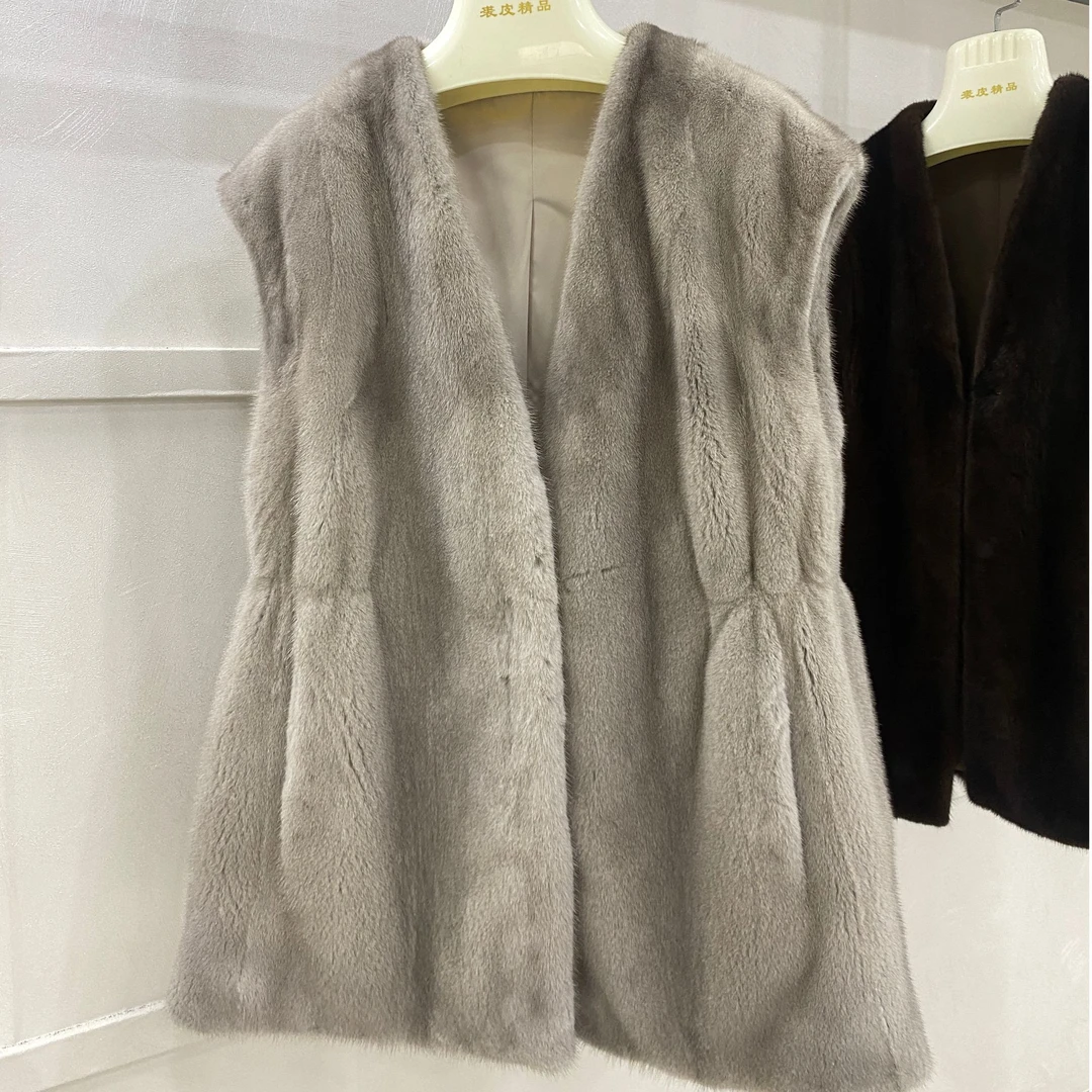 2025新款进口水貂马甲皇冠天鹅绒银蓝原皮原色女款