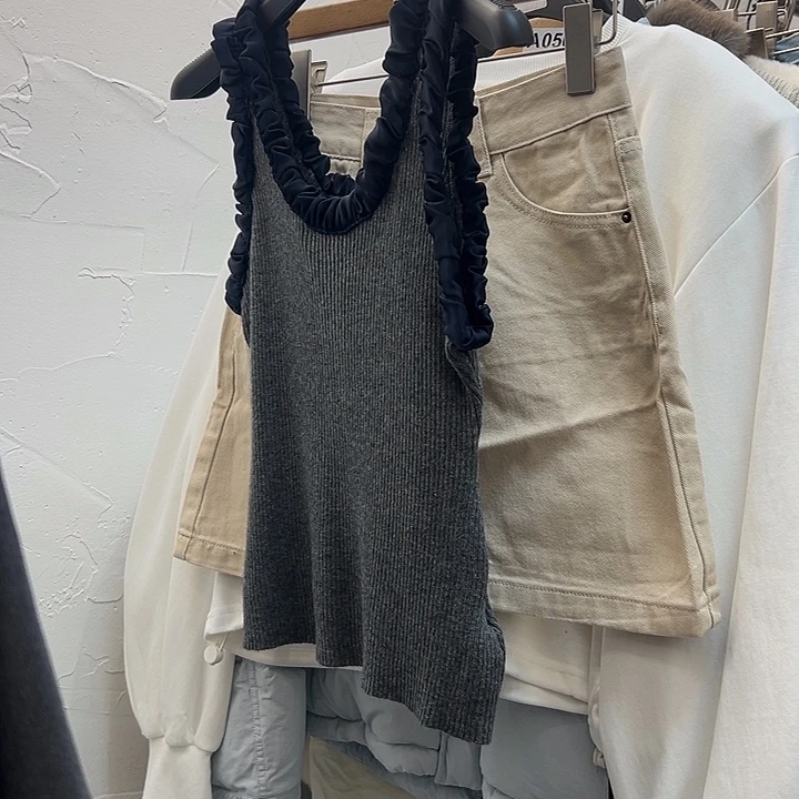 棉今天新款 拼接灰色背心M