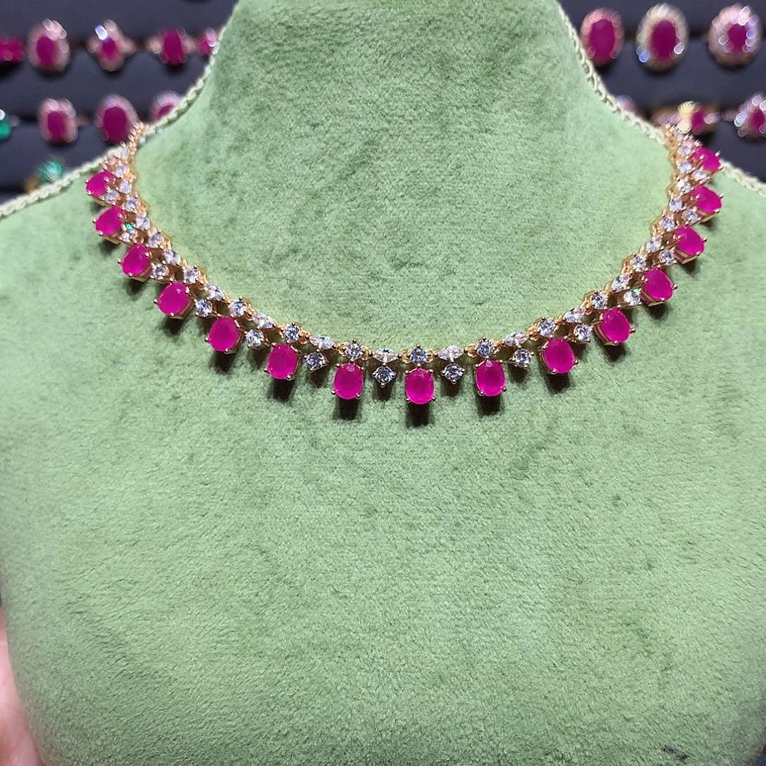 红宝石颈饰银S925镶嵌