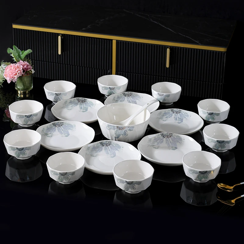 句途星空大海18件餐具套装（花瓣盘）可微波家用米饭碗菜盘子饭盘