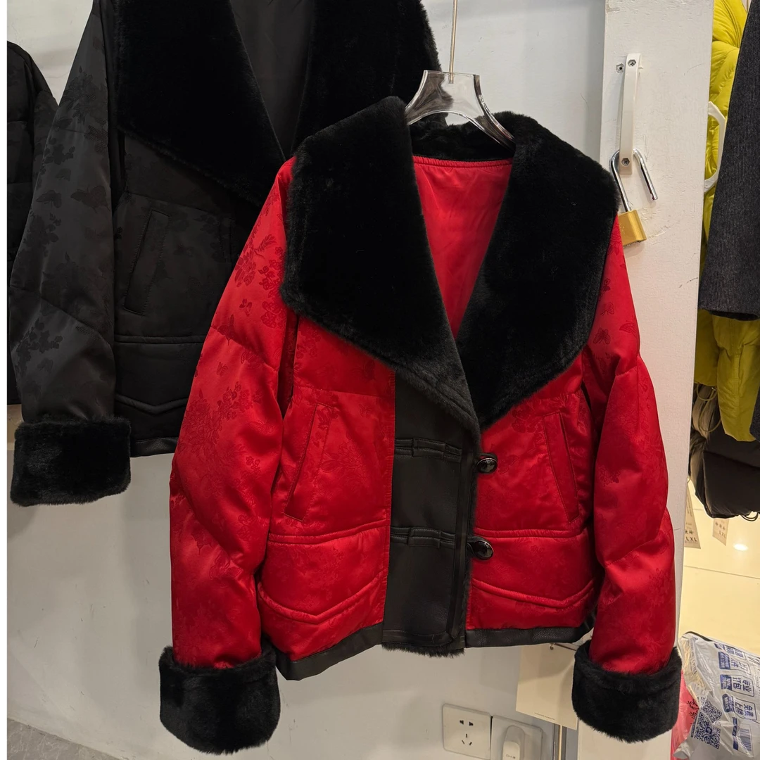 【爆品定制】2025冬季新中式大翻领提花短款羽绒服ALS-1223