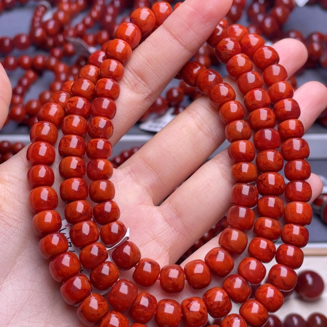 南红玛瑙未镶嵌其他8mm顶级瓦西妖孽火焰纹满肉老型佛珠