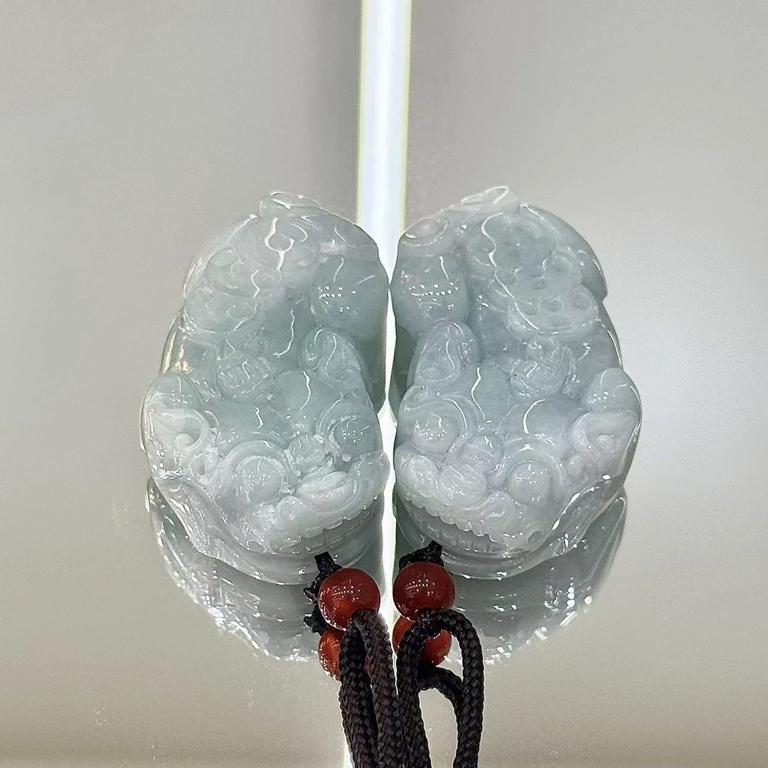 天然缅甸翡翠a货 貔貅公母款 带证书礼盒