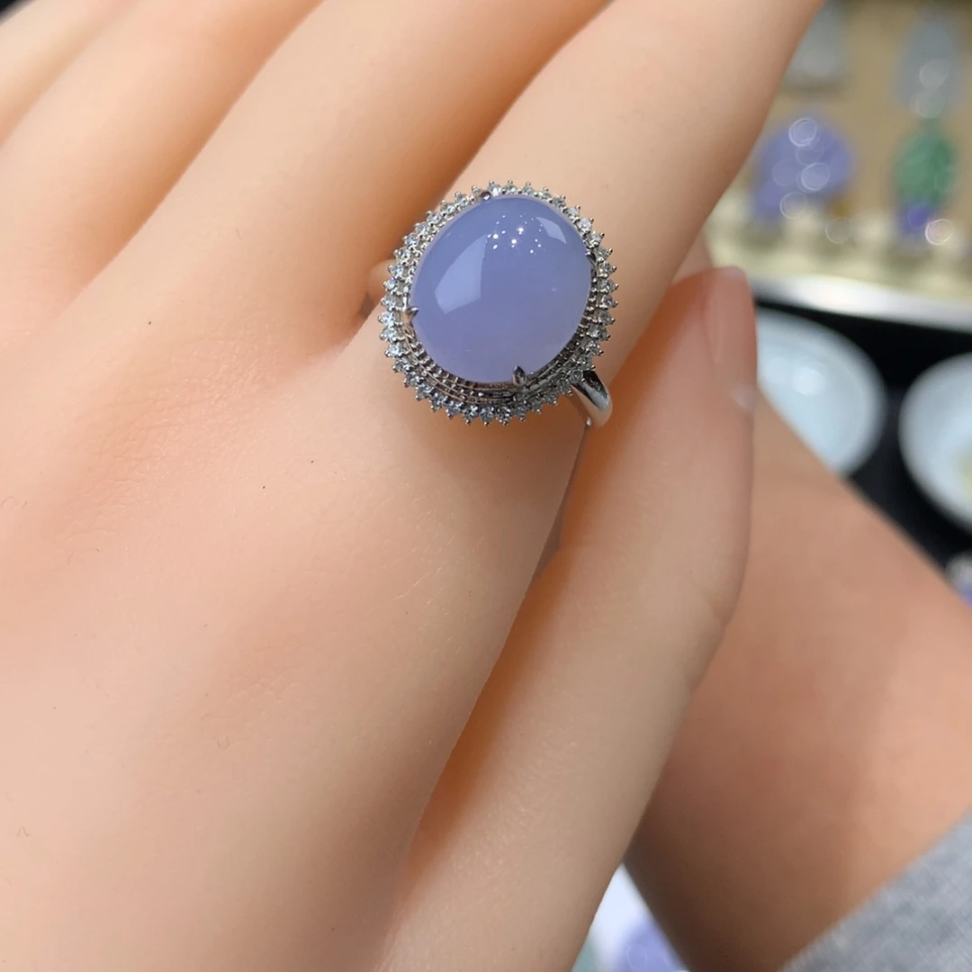 翡翠戒指18K金镶嵌紫罗兰蛋面戒指