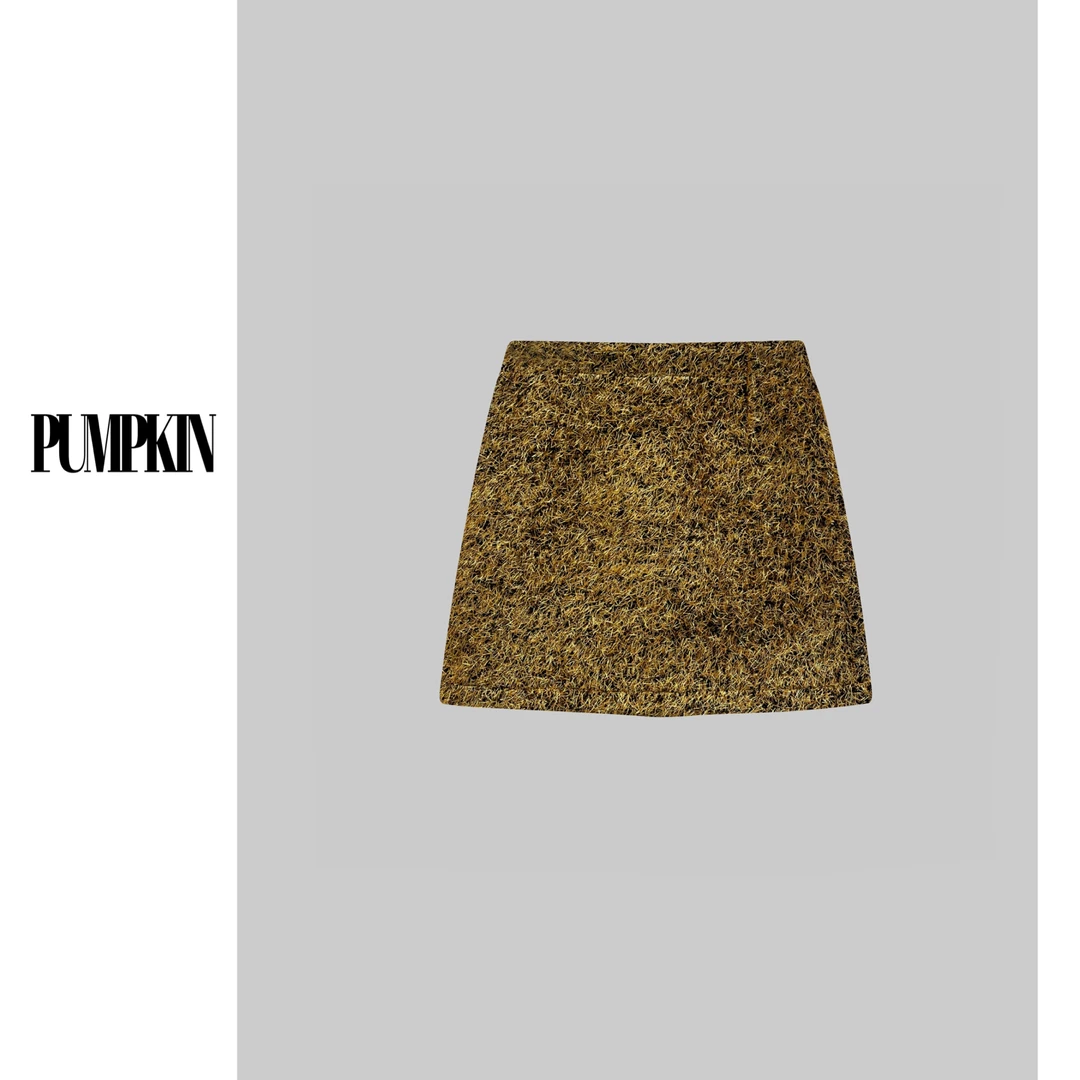 PUMPKIN·大码小众名媛千金气质时尚金丝编织半身裙（不夹棉）