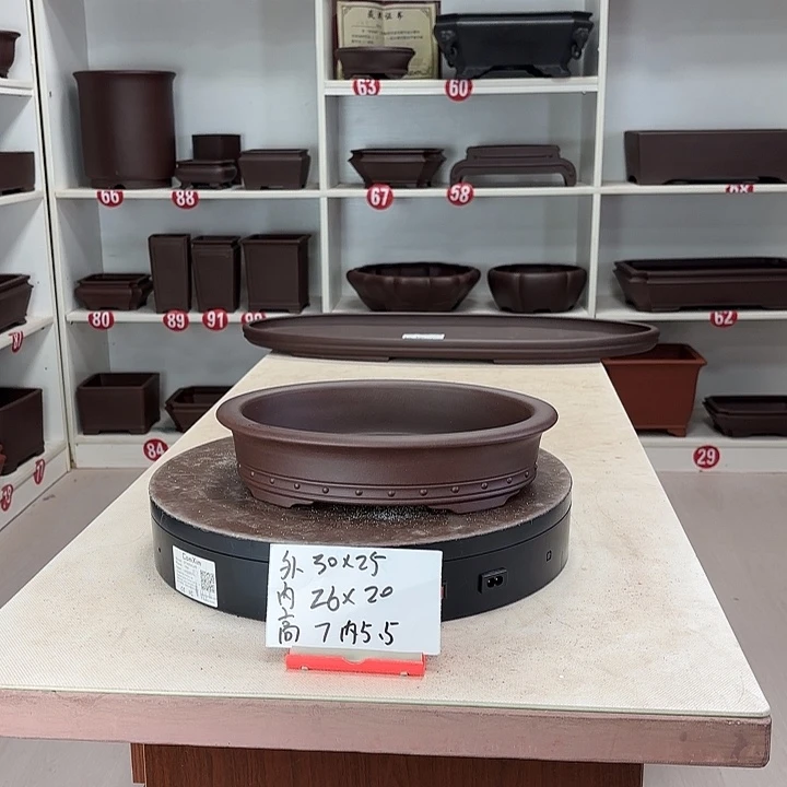 紫砂花盆双线椭圆