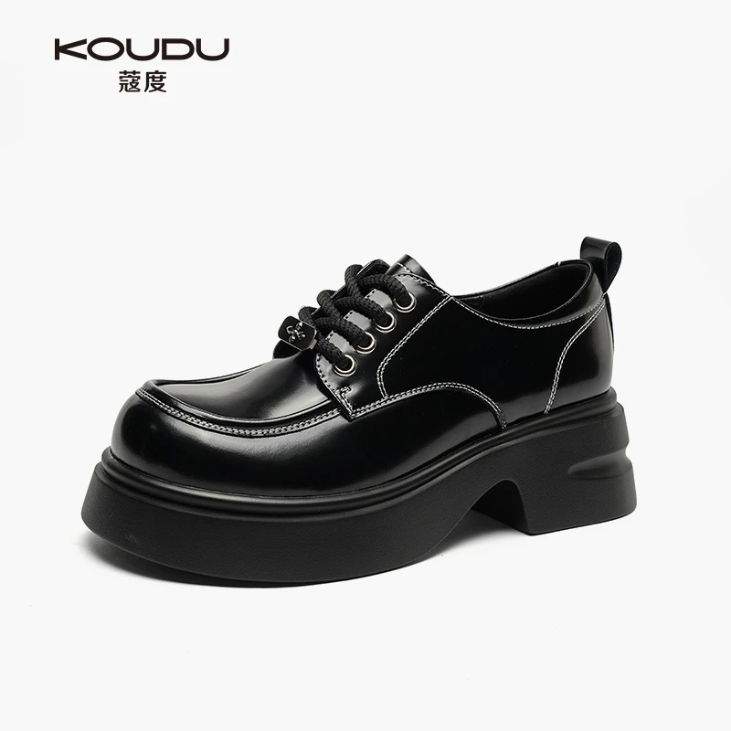 KOUDU/蔻度厚底增高系带小皮鞋通勤穿搭裙子复古小个子单鞋3038