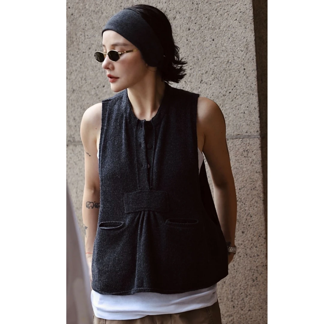 【DYMMXYMM】-《泊野》-GS.秋款前压褶畔无袖马甲-5FWY6373