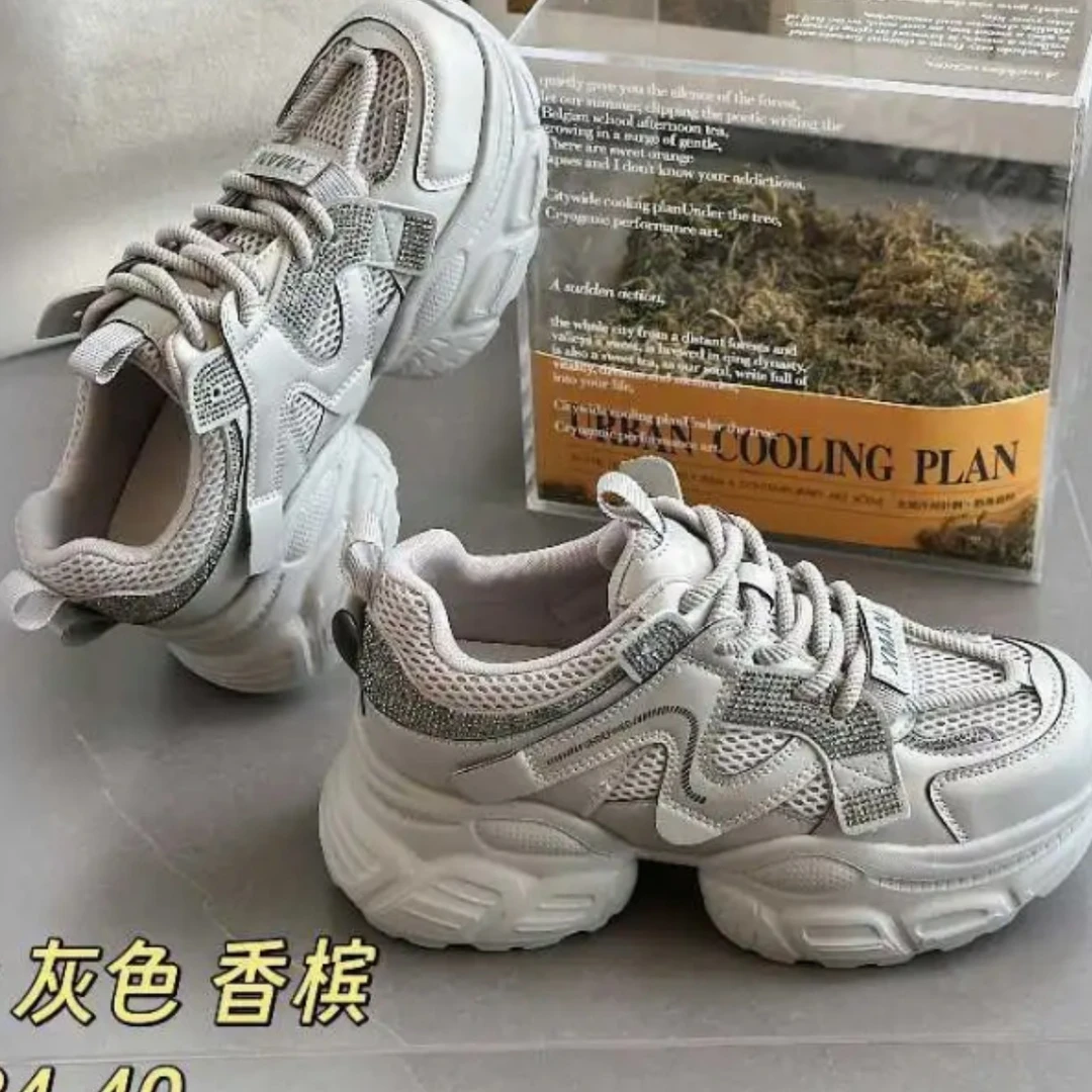 老爹鞋网面女鞋香槟休闲鞋女款四季爆米花老爹鞋网红