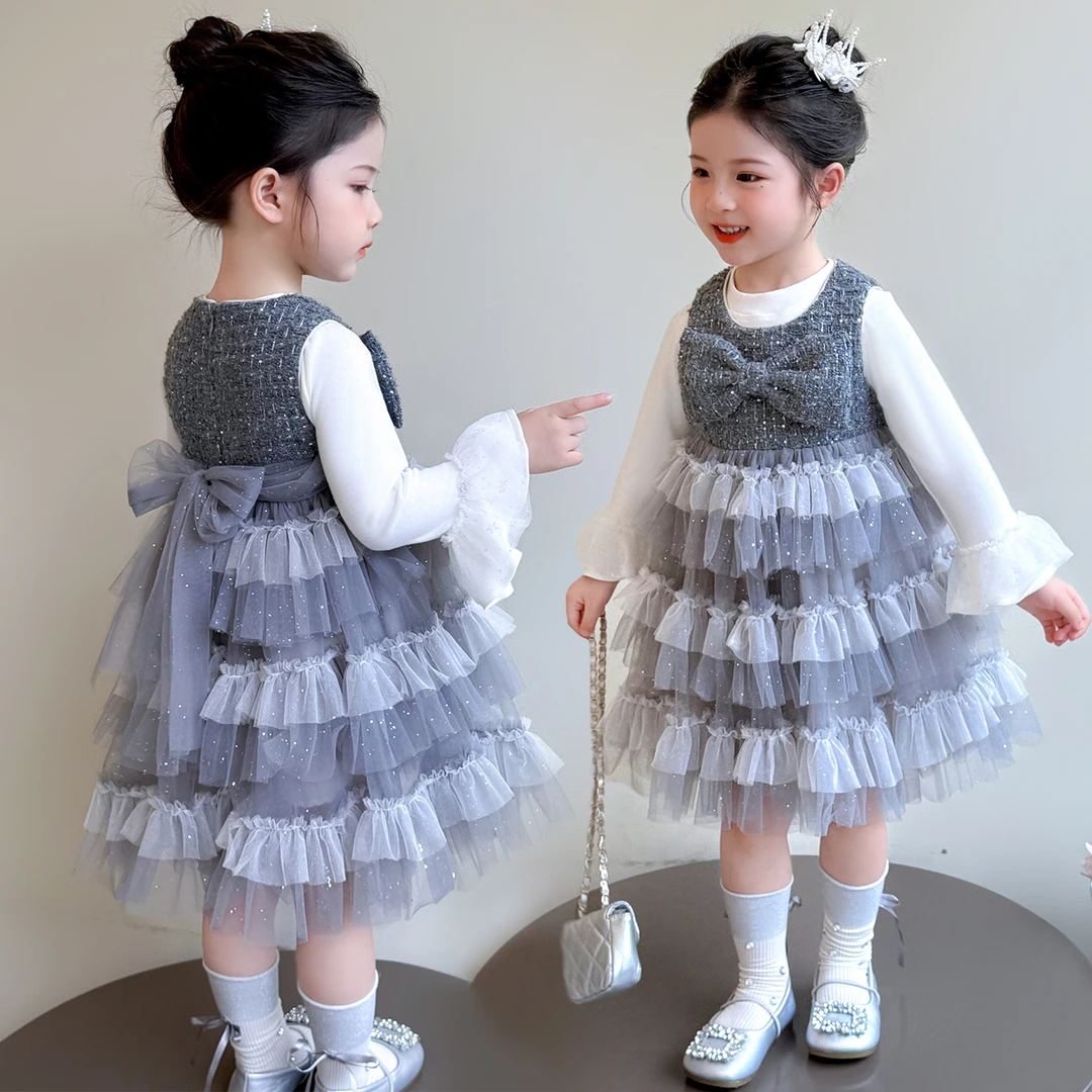 女童巨好看连衣裙2025新款春秋装儿童轻奢小众高端公主裙套装女孩