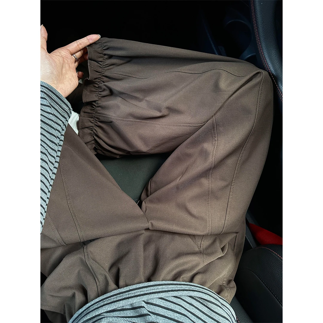 梨型身材咖色花苞休闲裤女秋季新款胖妹妹mm高腰宽松小个子阔腿裤
