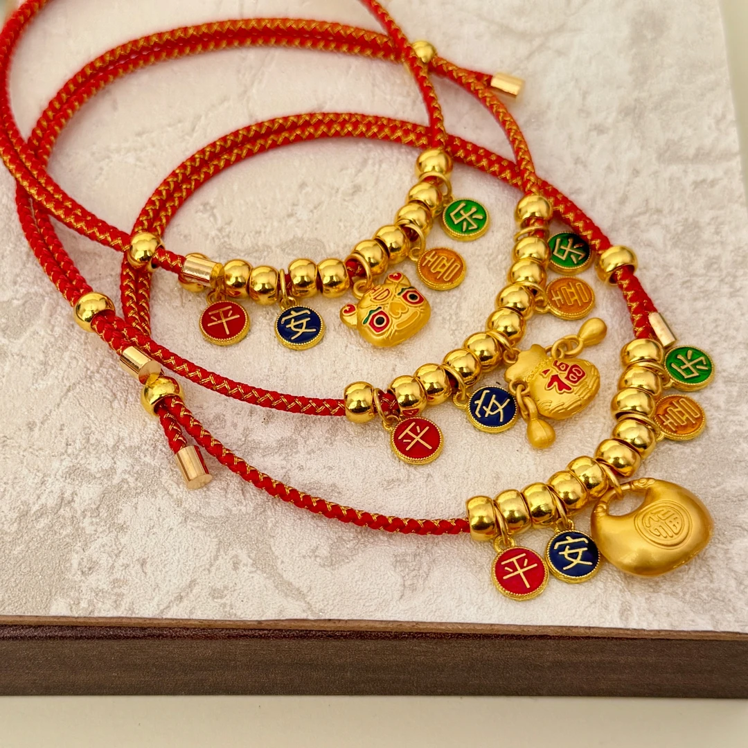 宠物首饰时尚古法金编织红绳宠物项圈宠物吊坠平安喜乐可调节可爱