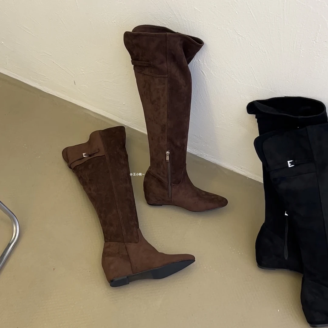 2025爆款秋冬时装靴绒面时尚过膝长靴牛仔复古弹力女靴百搭时装靴