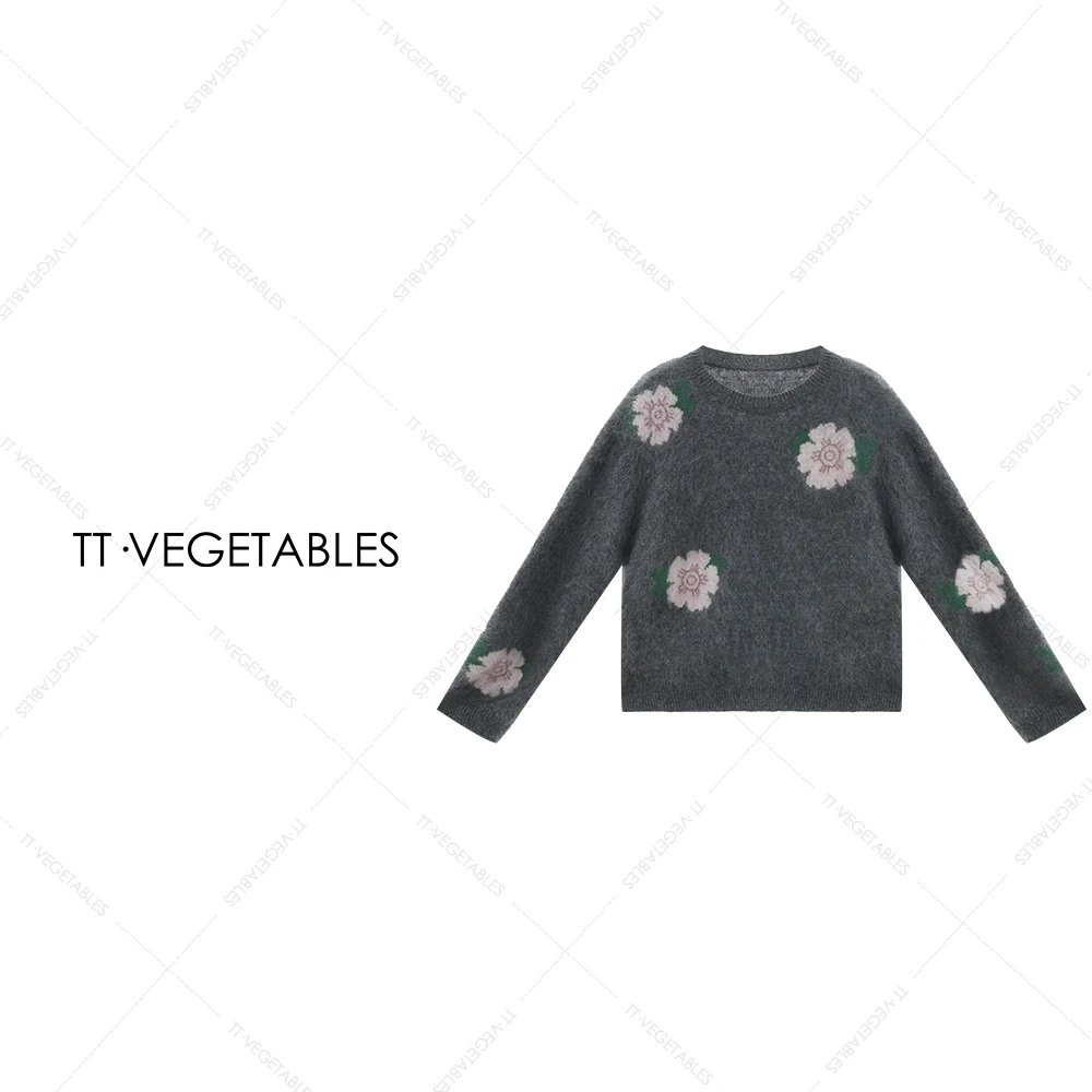 噢芬/小个子【墨痕】百分百绵羊毛慵懒设计师复古拉绒毛衣522215