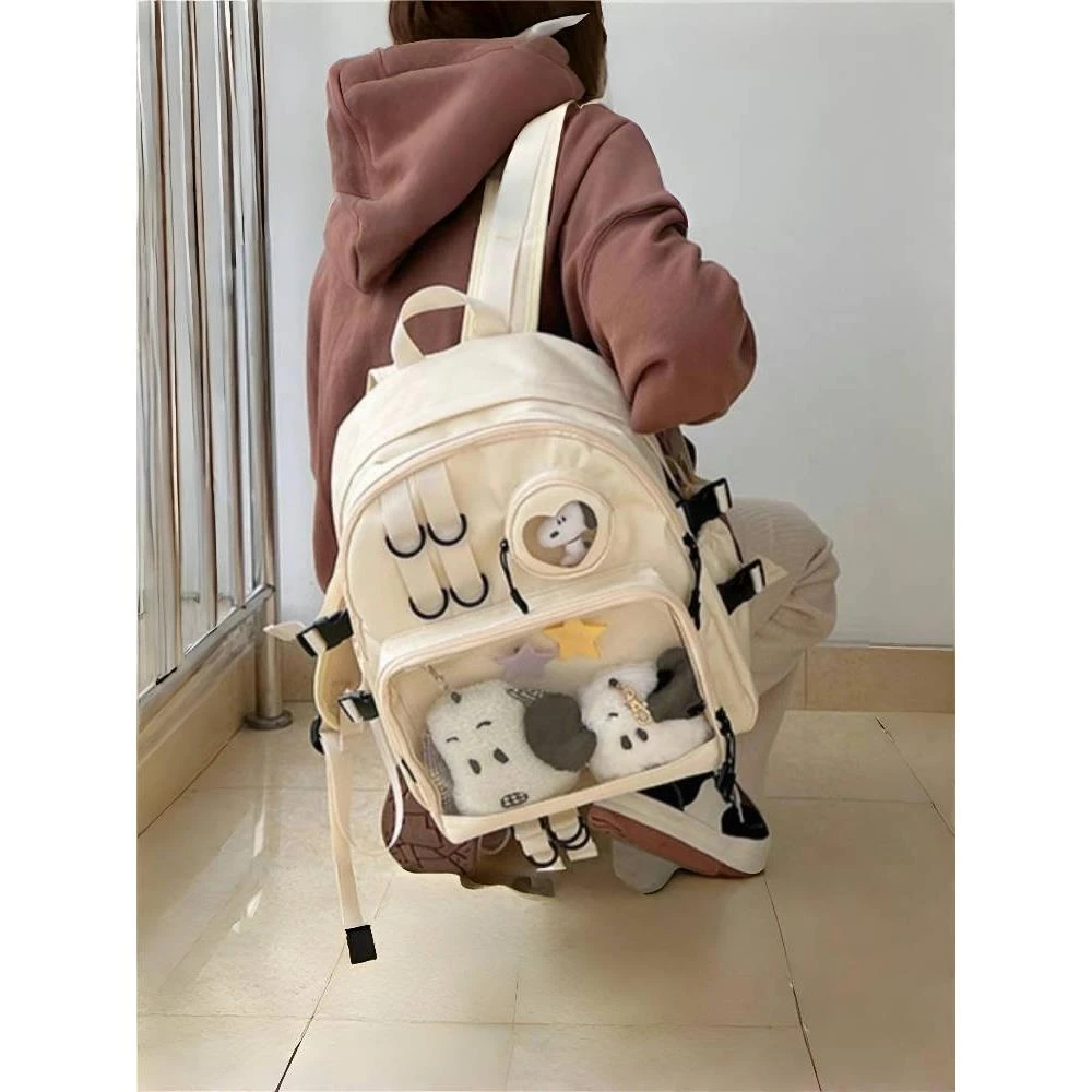 学院下课痛双肩痛包书包大容量帆布小食量背包休闲电脑旅行上学in