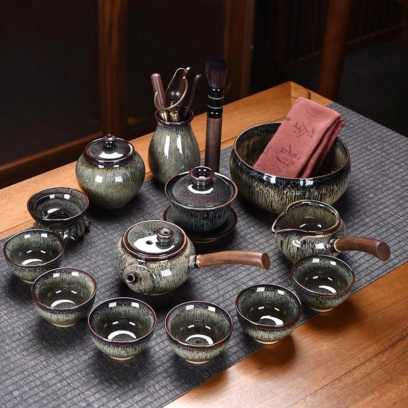 FAVMARTHA.功夫茶具窑变建盏套装陶瓷家用泡茶壶器简约盖碗茶杯配