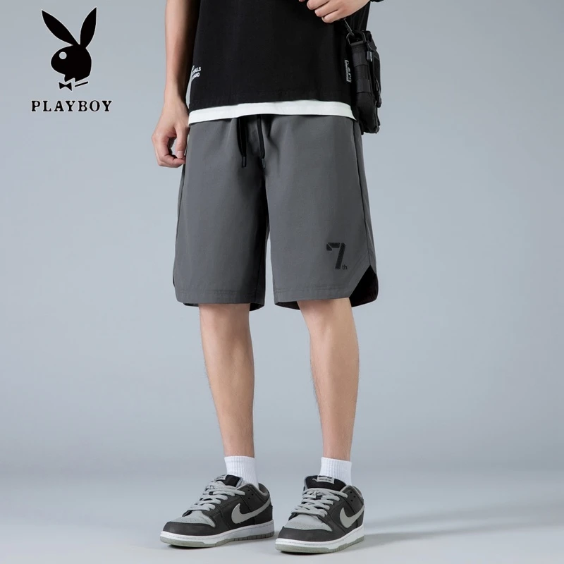 花花公子冰丝短裤男夏季薄款速干运动裤宽松沙滩马裤休闲五分中裤