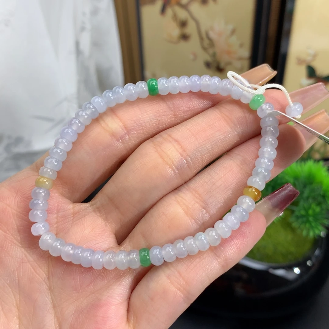 翡翠手链未镶嵌卡4.8冰胶淡紫算盘手串