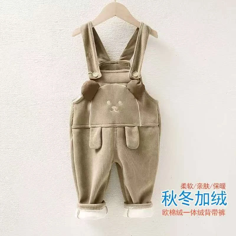 一体绒背带裤婴儿童洋气0-3岁男童欧棉绒柔软女宝宝弹力可开裆