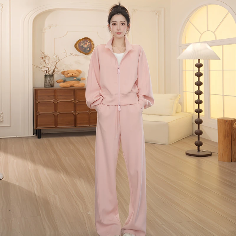 高含棉韩版休闲运动服套装女2025年秋冬新款减龄上衣阔腿裤两件套