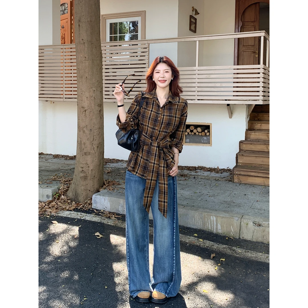 【韩系慵懒感】甜辣多多宽松休闲风连衣裙系带收腰条纹衬衫裙女