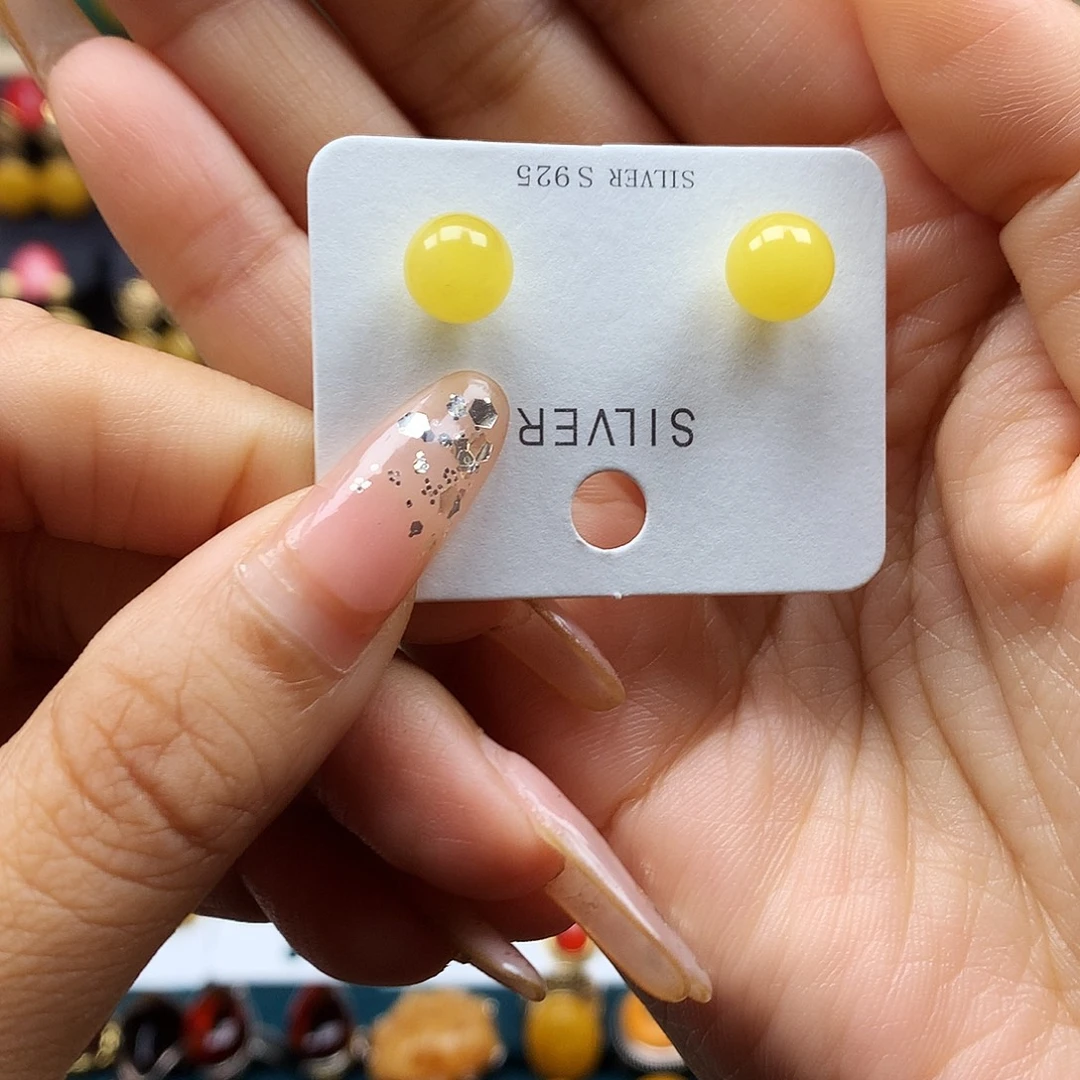 蜜蜡银S925镶嵌耳饰耳钉